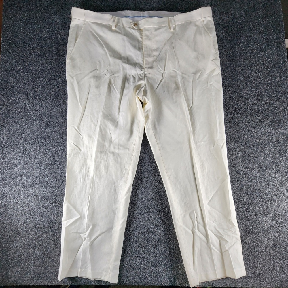 Oak Hill Mens 46x30 Linen Blend Dress Pants Off White Flat Front Trousers DXL